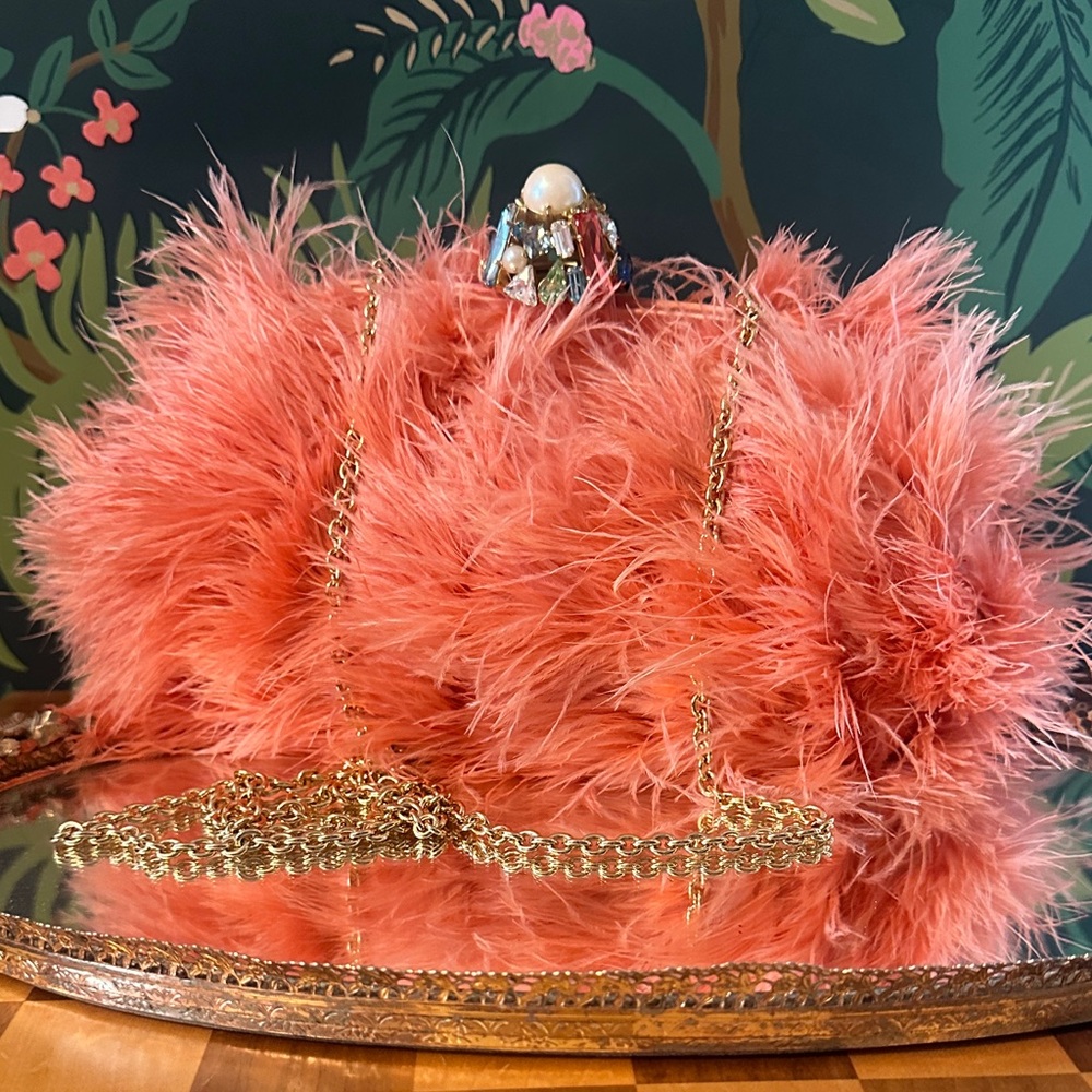 Dolce & Gabbana Vanda Feather Clutch with Crossbody Chain (Chain is D&B) w/ COA